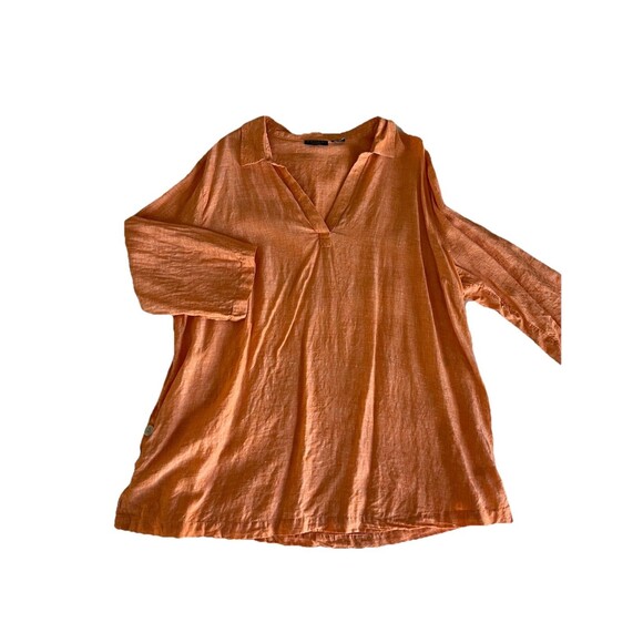 Tahari Tunic Top Womens 2X Orange  100% Linen Popover Lagenlook Coastal Beach - Picture 2 of 7